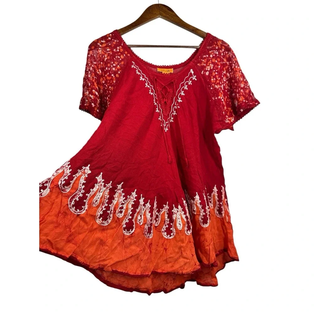 New Sakkas Tunic Top Women Plus Size Tie Dye Boho Blouse  Embroidered‎ - Picture 4 of 9